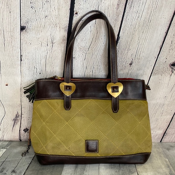 Dooney & Bourke Handbags - Green Dooney & Bourke Suede Quilted Leather Satchel Purse